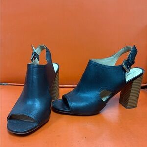 Geox Black Open-Peek Slingback Block Heel Sandals